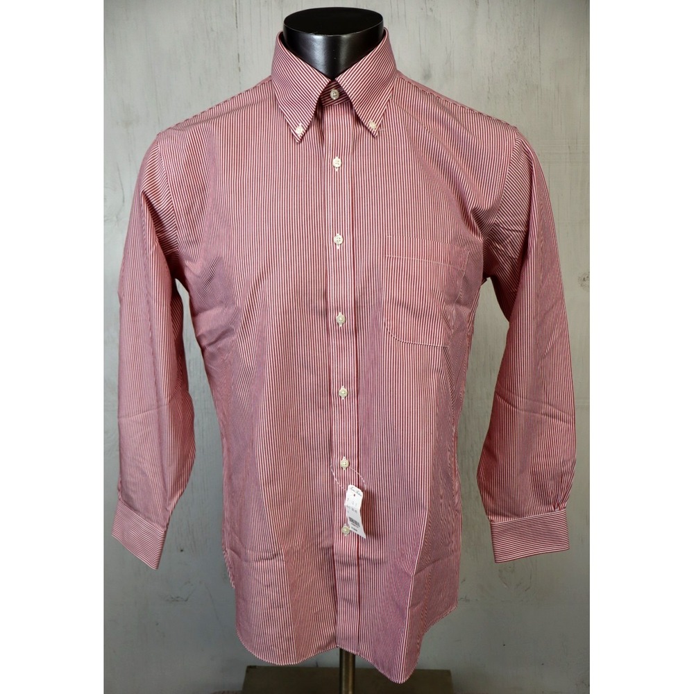 Mens Brooks Brothers Dress Shirt Red White Striped Size 16-2/3 1818 Regent New